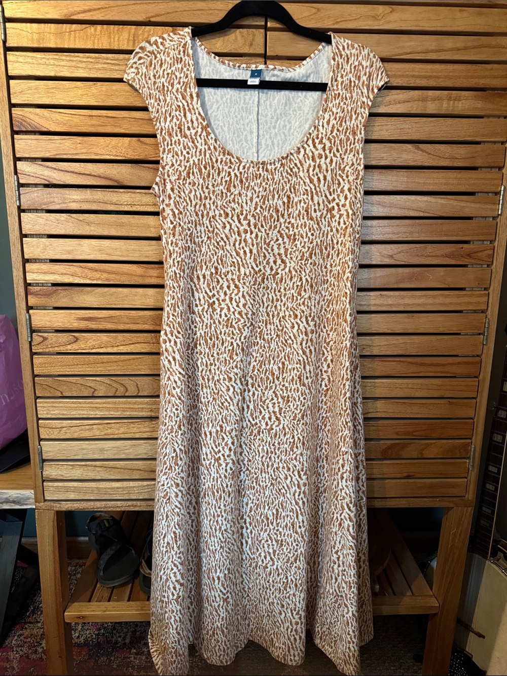 Old Navy Cream and Brown Patterned Sleeveless Midi Dress